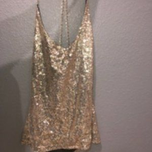 Women's Gold Sequin Chain Top